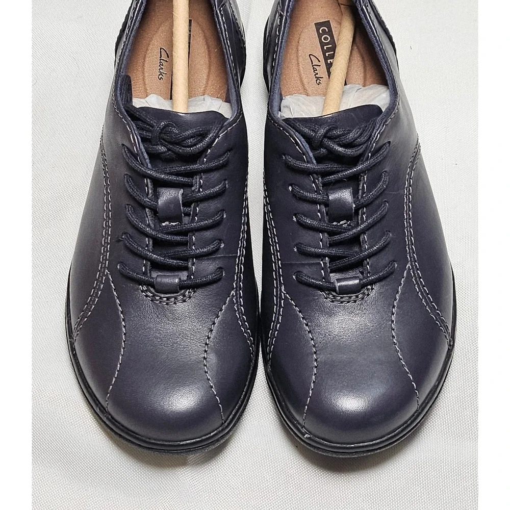 Clarks Collection Navy‎ Blue Leather Lace Up Oxford Shoes Women Size 5.5 US